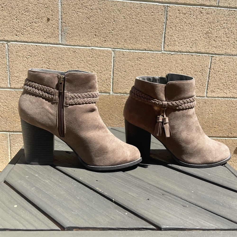 Olive green high heel ankle boots